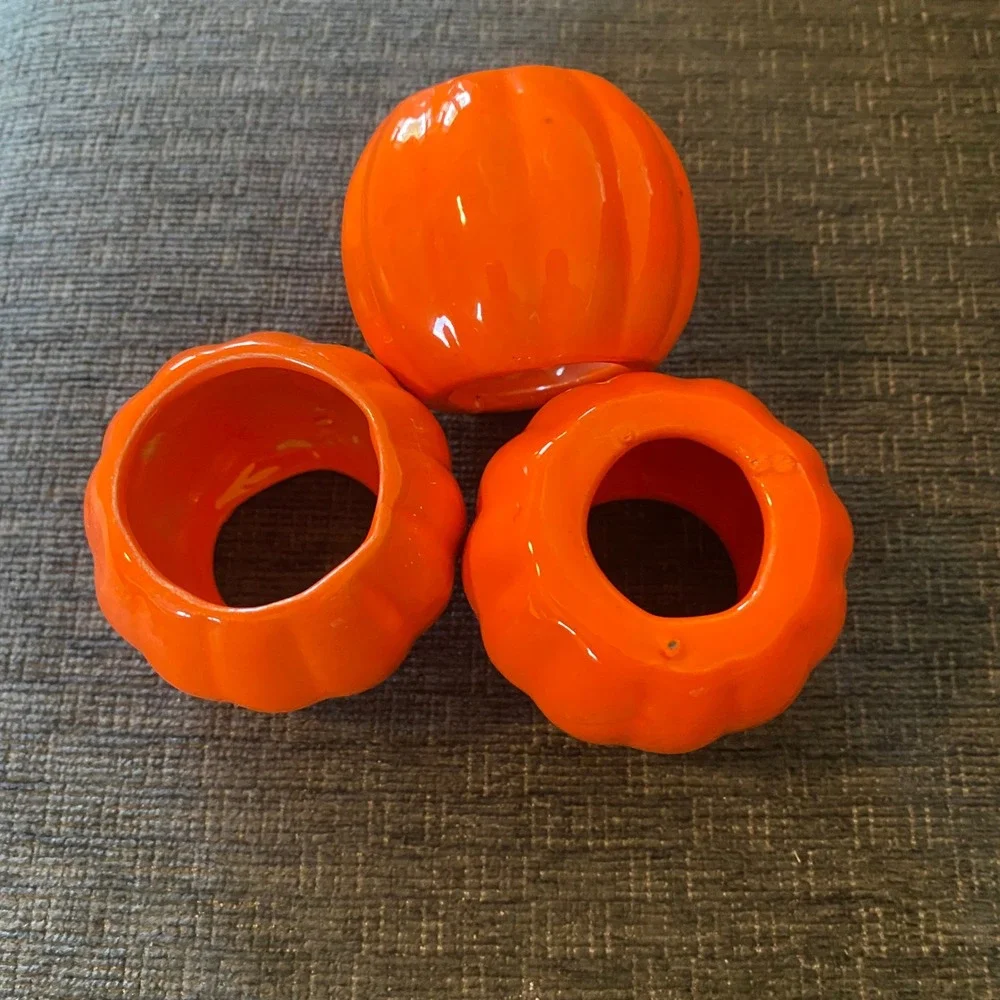 Unbranded Pumpkin Napkin Rings Set of 3 Orange Excellent Fall Decor‎